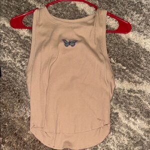 Hollister Tan Tank Top with Butterfly Detail